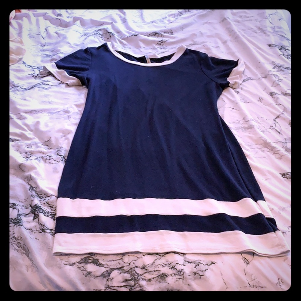 Navy striped midi dress